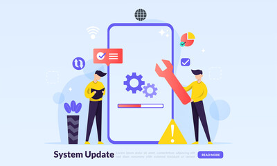 System Update Improvement Change New Version software. Installing update process, upgrade program, data network installation, flat icon,suitable for web landing page, banner, vector template
