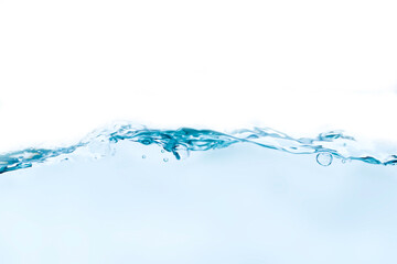 Indigo water waves and bright bubbles isolated on white background.