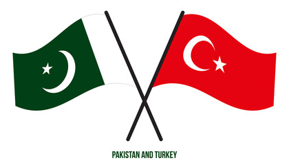 Pakistan and Turkey Flags Crossed And Waving Flat Style. Official Proportion. Correct Colors.