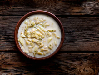 Bean pod soup, sour cream and dill