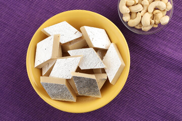 Kaju Katli is an Indian sweet made from khoa and cashew nuts, Kaju katli is a traditional sweet of  India served in festivals and celebrations