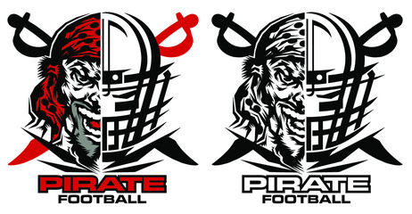 pirate football team design with half helmet and swords for school, college or league