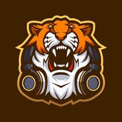 Tiger with headphones, logo for sport club or team