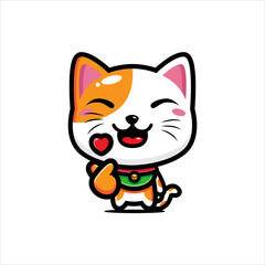 cute lucky cat character design with korean love finger