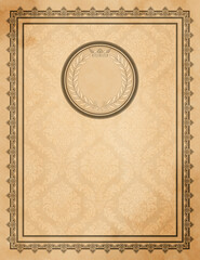 Old paper with ornamental border and decorative frame.
