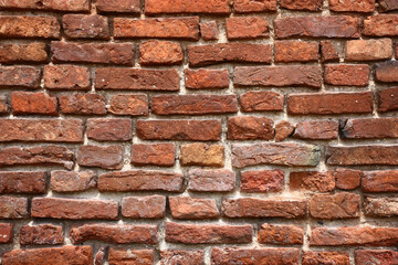 Fragment of a wall of the old building with handwork bricks. Original background.