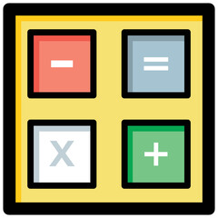 Flat vector icon, colorful mathematical symbols, symbolising the calculations