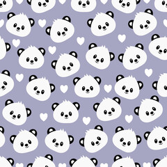 Seamless pattern with cute cartoon panda. Vector illustration.	