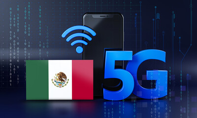 Mexico Ready for 5G Connection Concept. 3D Rendering Smartphone Technology Background © natanaelginting