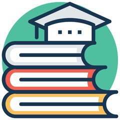 Mortarboard with books, vector education concept 