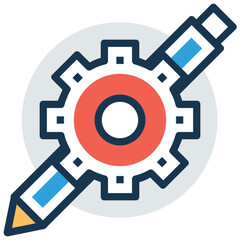 Concept of copywriting flat Vector Icon, pencil with gear wheel 