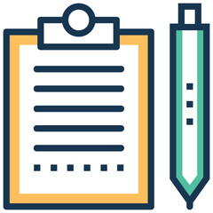 Clipboard and pen icon, vector illustration of report writing