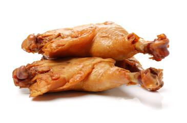 grilled chicken leg  on white background 