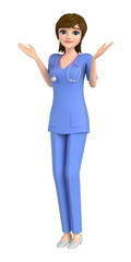 3D illustration character - A female doctor wearing a mask is in trouble