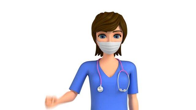3D animation - Animation of a female doctor wearing a mask