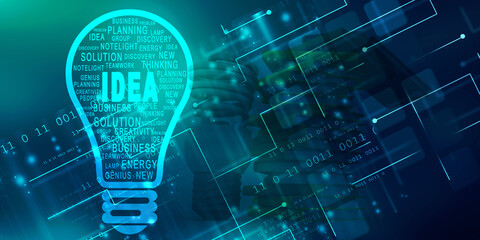 
2d illustration bulb future technology, innovation background, creative idea concept 
