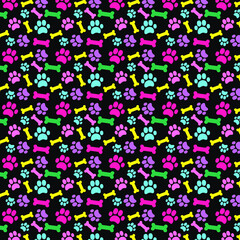 Fototapeta na wymiar Color Seamless pattern with dog's bones and paws