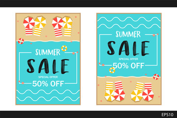 Summer Sale special offer poster on the beach style A4 Scale , Banner promotion discount clearance event festival , illustration vector isolated on white background