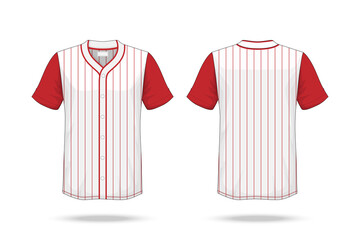 Specification Baseball T Shirt white red Mockup  isolated on white background , Blank space on the shirt for the design and placing elements or text on the shirt , blank for printing , illustration