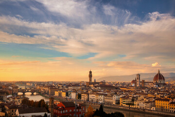 Fototapeta na wymiar Evening view of Florence, Italy seen from the Piazzale Michelangelo