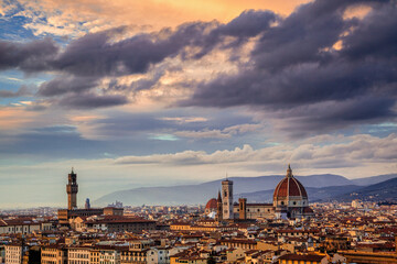Fototapeta na wymiar Sunset view of the Duomo in Florence, Italy seen from the Piazzale Michelangelo