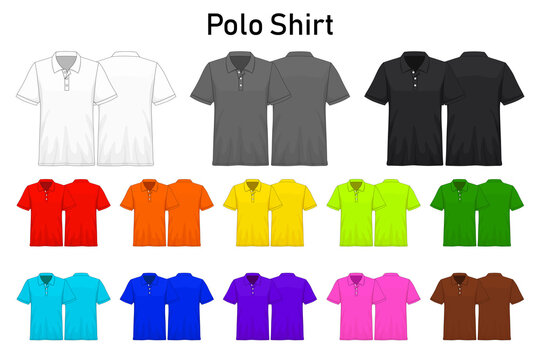 Polo Shirt color collection set for your design , mockup advertising , blank for printing , vector illustration , white black grey red orange yellow green blue purple pink brown color
