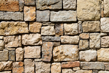 Old weathered stone wall with small and large stones