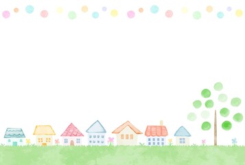 優しい水彩の手描き街並み風景12