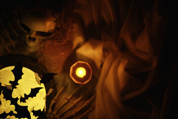 Black silhouettes of bats on a background of the moon. Halloween concept. Scary background....