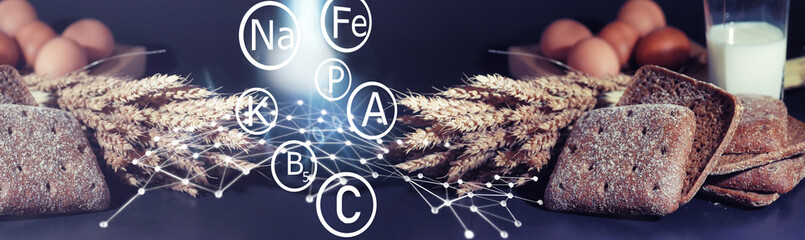 Bakery and grocery concept. Fresh, healthy sorts of rye and white loaves food closeup. Fresh...