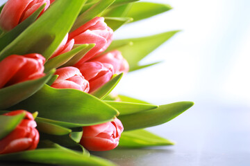 Flowers, spring holidays and home decor concept - Bouquet of beautiful tulips, floral background