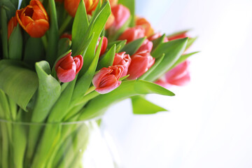 Flowers, spring holidays and home decor concept - Bouquet of beautiful tulips, floral background
