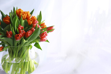 Flowers, spring holidays and home decor concept - Bouquet of beautiful tulips, floral background