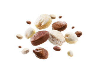 Obraz premium Red and white quinoa levitate on a white background