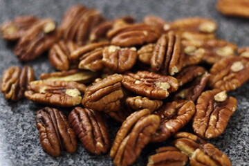 Pecan Nut Halves on Granite Slab