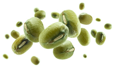 Green mash levitates on a white background