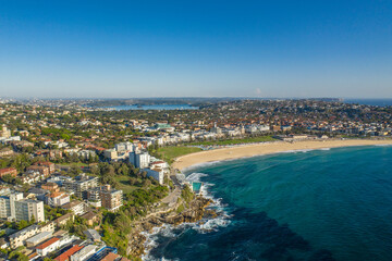 Fototapeta premium Aerial drone view of iconic Bondi Beach in Sydney, Australia during summer on a sunny morning 