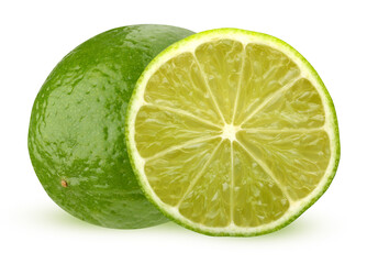 one and a half limes isolated on a white background.