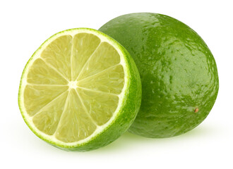 one and a half limes isolated on a white background.