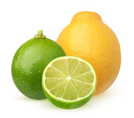 one and a half limes isolated on a white background.