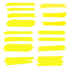Obraz premium Yellow highlighter marker illustration. Brush pen underline. Yellow watercolor hand drawn highlight