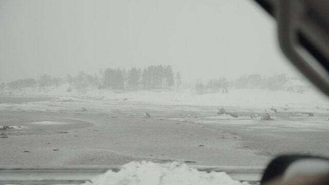 Winter landscape view from the car