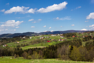 Naklejka premium Island Beskids Mountains in Spring. Near Limanowa Town, Poland.