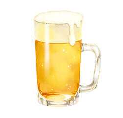 美味しそうな水彩タッチの生ビールのジョッキのイラスト Illustration of a mug of draft beer with a delicious watercolor touch

