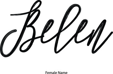 Fototapeta na wymiar Belen Female Name Handwritten Cursive Typography Typescript Black Color