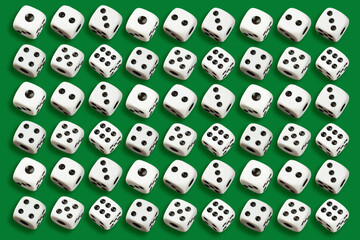 Pattern with dice on green background