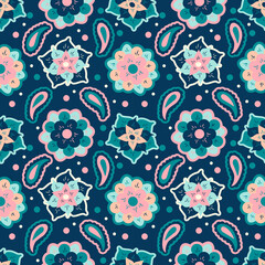 vector seamless pattern with hand drawn ethnic oriental ornament on a blue background. pattern for printing on fabric, clothing, packaging, wrapping paper. background for websites and apps