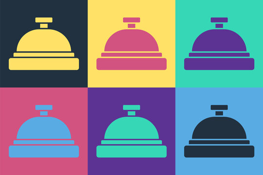 Pop art Hotel service bell icon isolated on color background. Reception bell. Vector.