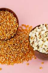 Popcorn and corn seeds in studio