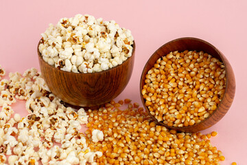 Popcorn and corn seeds in studio